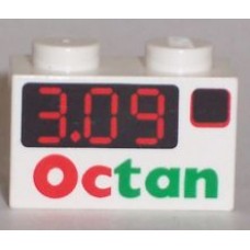 Part 3004px1 White Brick 1 x 2 with '3.09' and Octan Pattern 